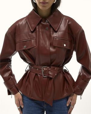 River Island Jacket Faux Leather Belted Zip - Brown