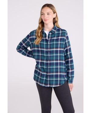 Mountain Warehouse 'Balsam' Longline Flannel Shirt Brushed Cotton Buttoned Top - Blue