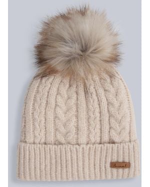 Mountain Warehouse 'Becky' Hat Faux Fur Pom Pom Warm Cosy Beanie - Natural