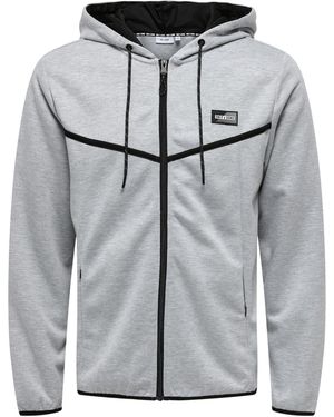 ONLY Contrast Piping Hooded Regular Sweat Jacket Melange) - Grey