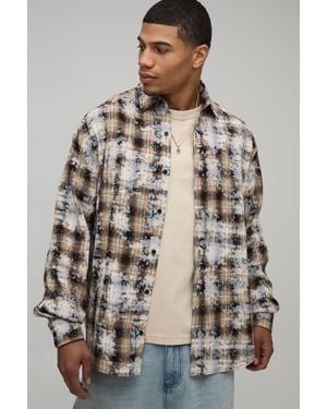 BoohooMAN Oversized Badge Applique Checked Shirt - Brown