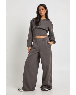Boohoo V Neck Deep Waist Sweatshirt Tracksuit - Grey