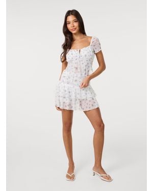 Pink Vanilla Ditsy Dot Mesh Rara Hem Skirt - White