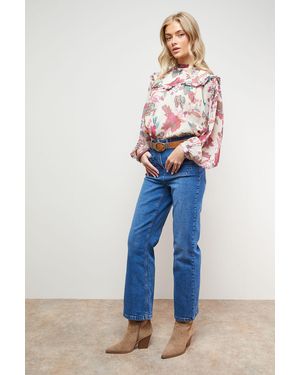 Oasis Printed Trim Detail Chiffon Blouse - Blue