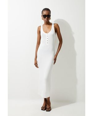 Karen Millen Lux Viscose Rib Jersey Racer Back Midi Dress - White