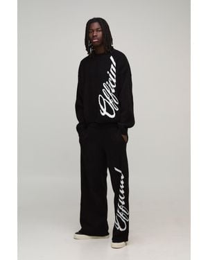 BoohooMAN Oversized Boxy & Wide Leg Offical Brushed Knitted Tracksuit - Black