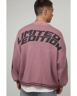 BoohooMAN Relaxed Boxy Moto Fluffy Striped Knitted Cardigan - Pink