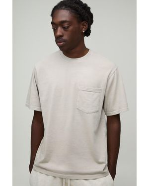 BoohooMAN Essential Washed Regular Fit Front Pocket T-Shirt - Natural