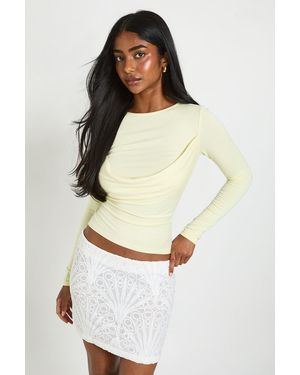 Boohoo Drape Panel Long Sleeve Top - White