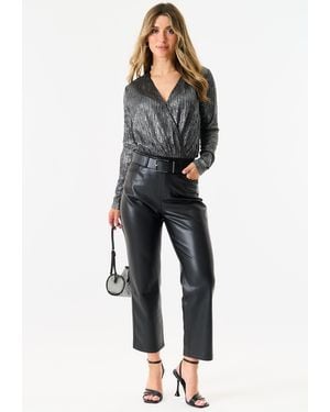 Gini London Metallic Plisse Wrap Front Bodysuit Material_Polyester