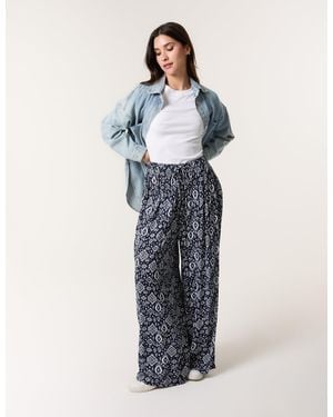 Blue Vanilla Printed Elastic Waist Trousers - Blue
