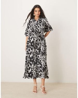 Y.A.S Belted Button Front Fluted Sleeve Dress - Multicolour