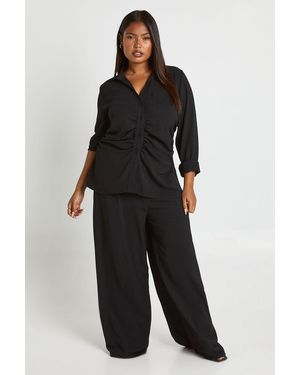 Boohoo Plus Woven Cinched Shirt & Elasticated Wide Leg Trouser Co Ord - Black