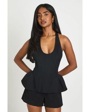 Boohoo Structured Corset Halterneck Playsuit - Black