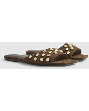 River Island Sandals Stud Flat Square Open Toe Textile - Blue