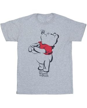Disney Ladies Winnie The Pooh Drawing Cotton Boyfriend T-Shirt (Sports) - Grey