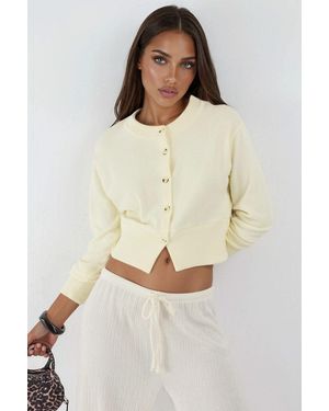 Busem Casual Crew Neck Gebuttonde Crop Jasje - Naturel