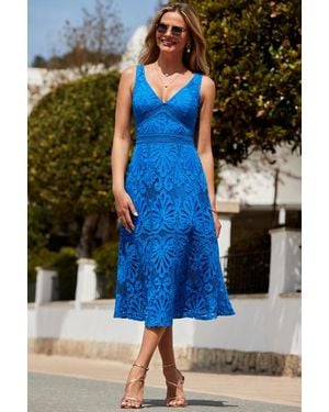 Sosandar Sapphire Luxe Lace Ruffle Hem Dress - Blue