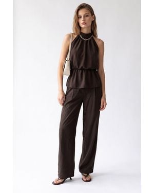 MixRay Halter Blouse And Wide-Leg Trousers Set - Brown