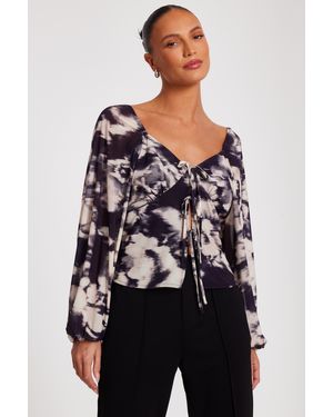 Quiz Marble Print Tie Front Top - Black