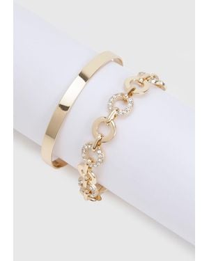 Boohoo Embellished Link Bangle & Bracelet - White