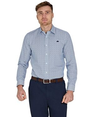Raging Bull Long Sleeve Pentagon Pattern Cotton Poplin Shirt - Blue