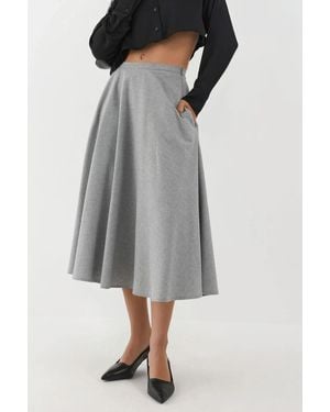 Hiccup High Waist Midi A-Form Skirt With Zipper Closure - Grey