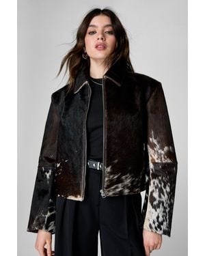 Nasty Gal Limited Cow Hide Leather Jacket - Black