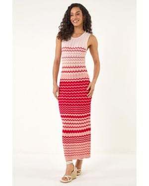 D.u.s.k Zig Zag Knitted Midi Dress - Red