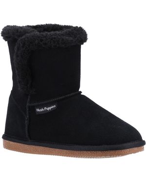 Hush Puppies Ladies Ashleigh Suede Slipper Boots - Black