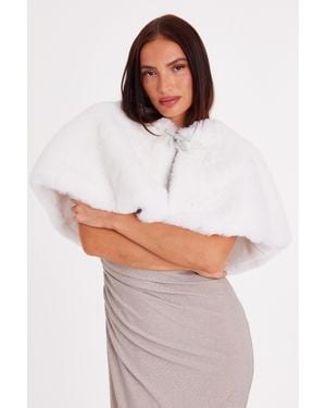 Quiz Bow Detail Faux Fur Wrap - White