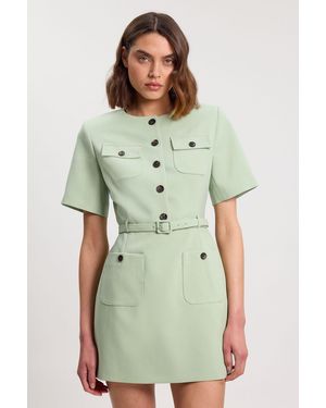 Karen Millen Compact Stretch Button Detail Mini Dress - Green