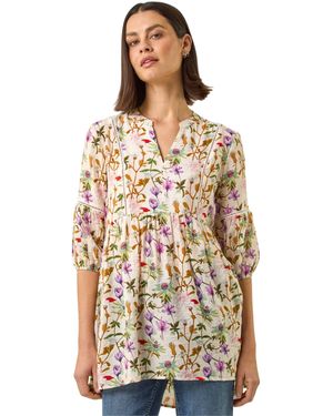 Roman Floral Print Ladder Trim Overshirt - Purple