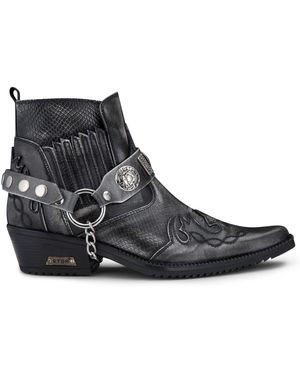 Infinity Leather Snakeskin Winklepicker Cowboy Ankle Boots - Black