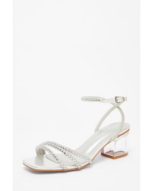 Quiz Wide Fit Diamante Low Heeled Sandal - White