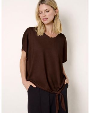 Blue Vanilla Chiffon Tie Knot Plain Top - Brown