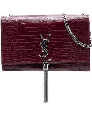 Saint Laurent Pre-Owned Medium Croc Embossed Leather Monogram Kate Tassel Crossbody - Red