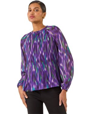 Roman Abstract Print Pleated Top - Purple