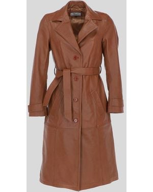 Ashwood Leather Elegant Longline Genuine Trench Coat With Waist Tie - Natural