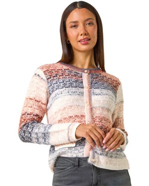 Roman Fluffy Ombre Knit Cardigan - White