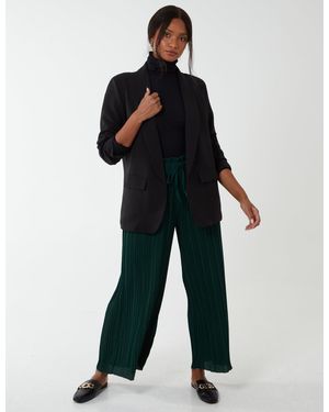 Blue Vanilla Wide Leg Pleated Trousers - Blue