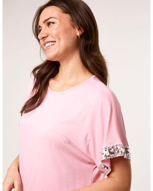 Blue Vanilla Sequin Trim Oversized Top - Pink
