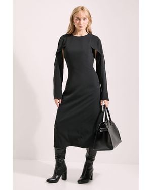 PRINCIPLES Caped Sleeve Detail Crepe Column Dress - Black