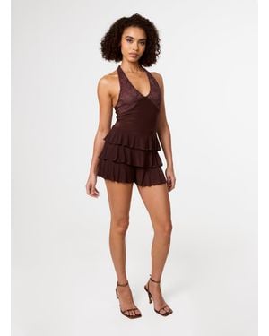 Pink Vanilla Lace Ruffle Playsuit - Red