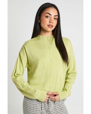 Boohoo Crew Neck Button Up Cardigan - Yellow