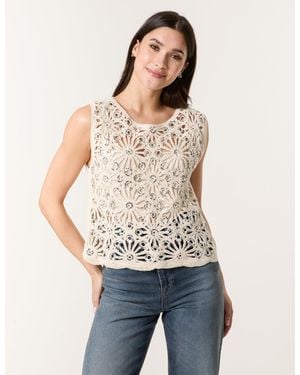 Blue Vanilla Crochet Top With Sequins - Natural
