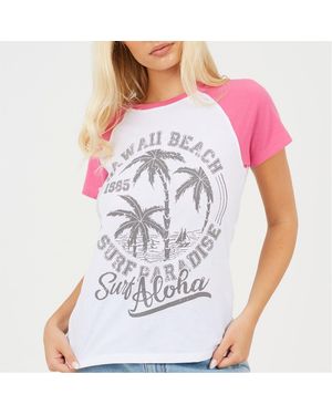 Brave Soul Lettering Graphic Crew Neck Short Sleeve Baseball T-Shirt - White