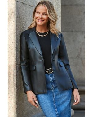 Sosandar Faux Leather Longline Blazer - Blue