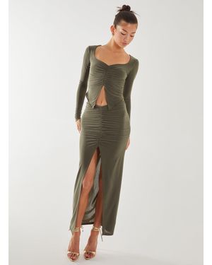 Pink Vanilla Slinky Ruched Maxi Skirt - Green