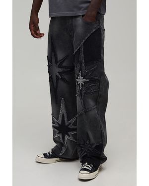 BoohooMAN Star Cut & Sew Relaxed Fit Jeans - Black